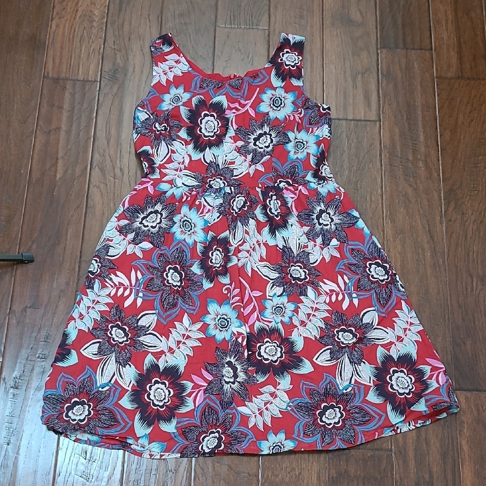 Talbots Red & Blue Floral Sleeveless Dress size 14